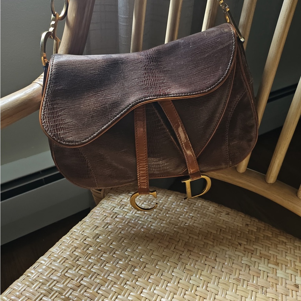 DIOR Classic Brown Leather Saddle Bag with Gold Hardware